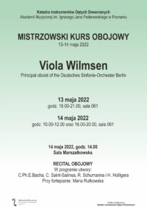 Afisz informuje o kursie obojowym i recitalu Violi Wilmsen
