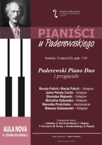 Afisz może zachęcać do przyjścia na koncert w ramach cyklu "Pianiści u Paderewskiego"