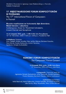 Afisz zawiera informacje na temat wydarzeń Forum Kompozytorów
