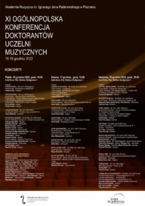 Ciemny plakat z programami koncertów konferencji