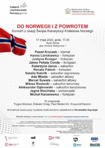 Afisz może zachęcać do przyjścia na koncert z okazji Święta Konstytucji Norwegii
