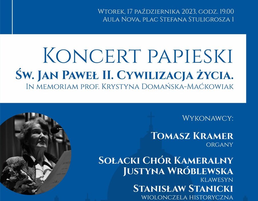 Afisz zawiera informacje na temat koncertu papieskiego In Memoriam