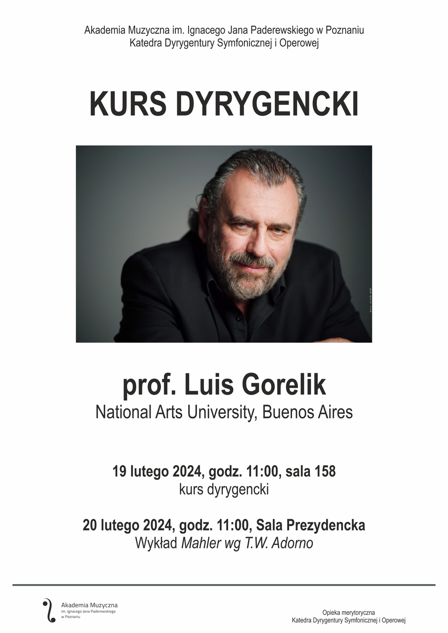 Afisz zawiera informacje na temat kursu dyrygenckiego Luisa Gorelika