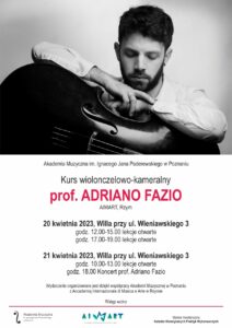 Afisz może zachęcać do przyjścia na kurs i koncert prof. Adriano Fazio