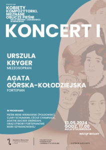 Plakat zawiera informacje na temat koncertu w ramach Sympozjum Kobiety kompozytorski w dniu 13 maja 2024
