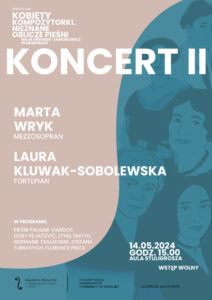 Plakat zawiera informacje na temat koncertu w ramach Sympozjum Kobiety Kompozytorki w dniu 14maja 2024