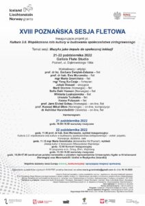 Jasny afisz z tekstem dotyczącym Poznańskiej Sesji Fletowej