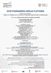 Jasny afisz z informacjami dotyczącymi Poznańskiej Sesji Fletowej