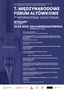 Afisz zawiera informacje na temat wykładów w ramach VII Forum Altówek