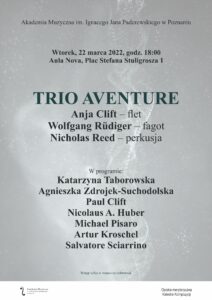 Afisz może zachęcać do udziału w koncercie Trio Aventure