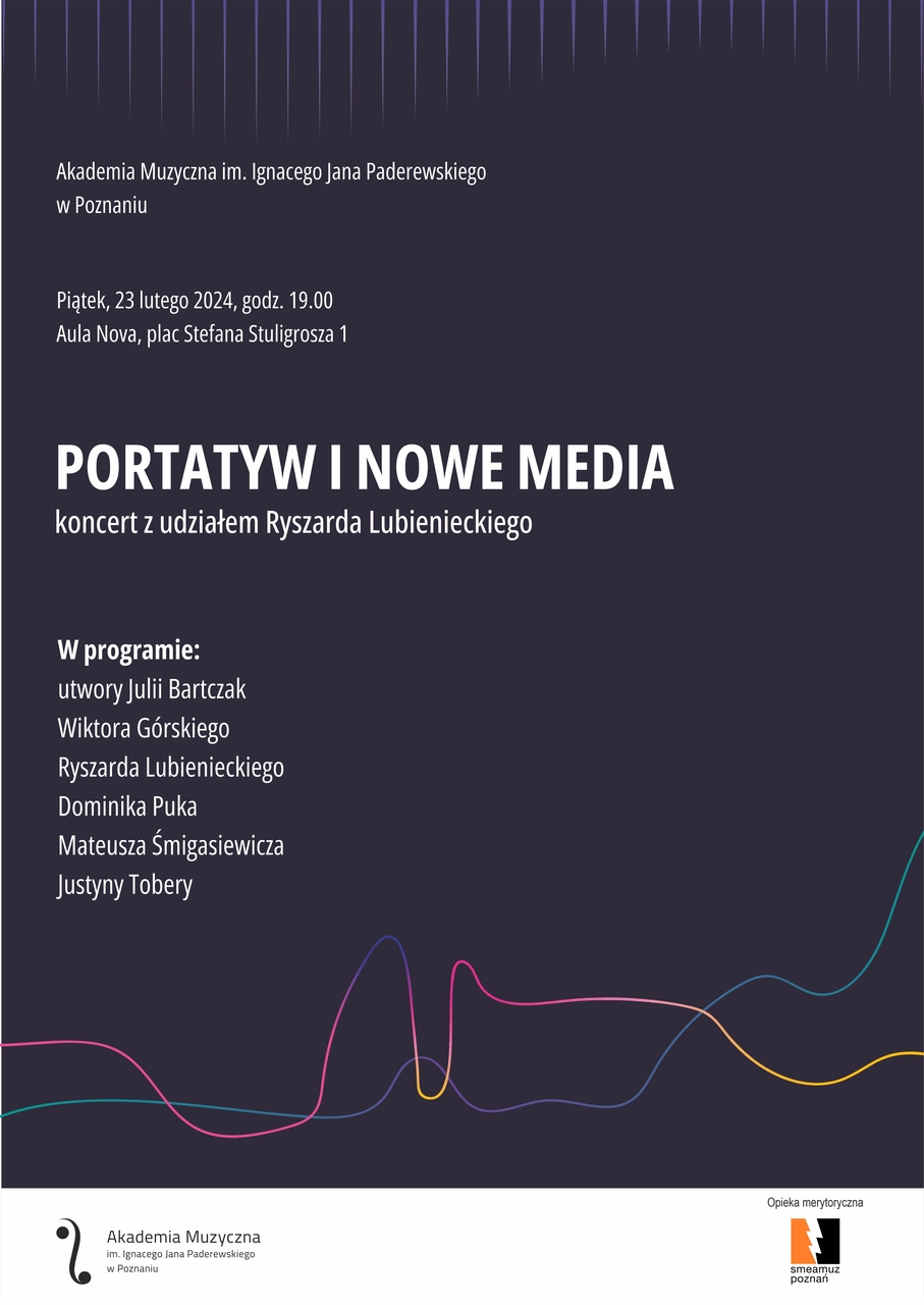 Afisz zawiera informacje na temat koncertu Portatyw i nowe media