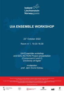 Niebieski plakat z informacjami o projekcie Ensemble Workshop