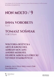 Afisz na bladoróżowym tle zawiera informacje na temat koncertu Non Molto / 9