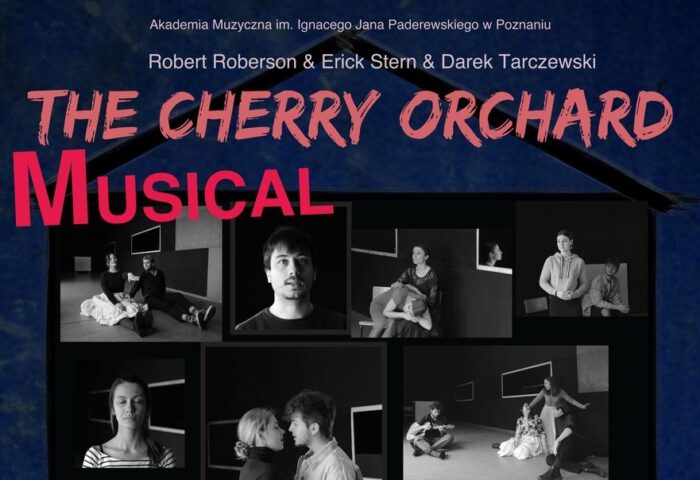 Fragment afisza musicalu pt. The cherry orchard, na którym widać zdjęcia aktorów musialu