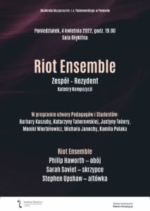 Afisz może zachęcać do przyjścia na koncert Riot Ensemble