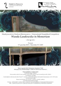 Afisz zawiera harmonogram panelu dyskusyjnego, który odbędzie się podczas I międzynarodowego Konkursu Klawesynowego Wanda Landowska in memoriam