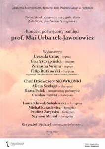 Afisz może zachęcać do przyjścia na koncert poświęcony pamięci prof. Mai Urbanek-Jaworowicz