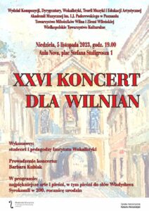 Afisz zawiera informacje na temat koncertu dla Wilnian