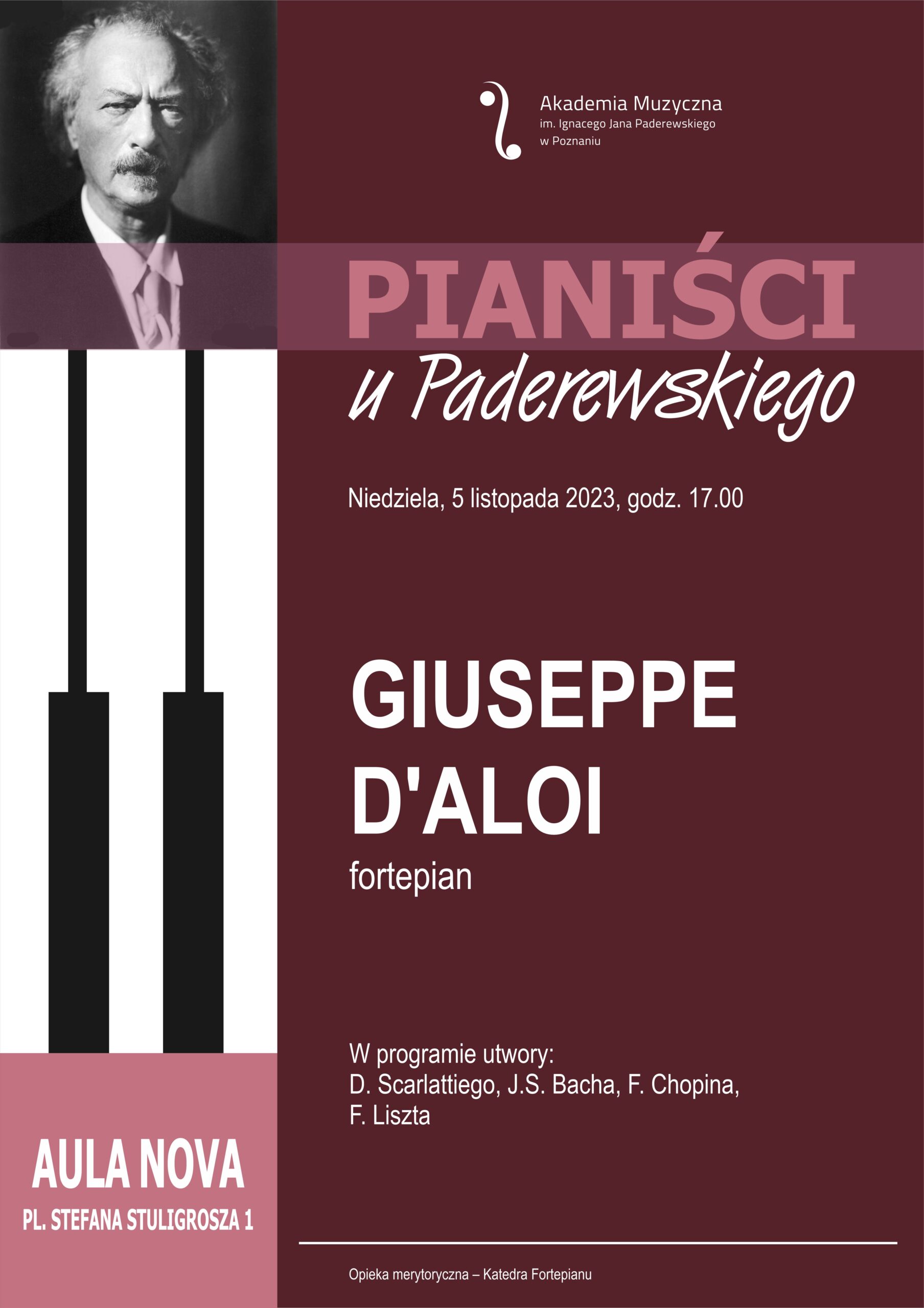 Afisz zawiera informacje na temat recitalu Giusepe D'Aloi