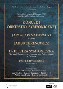 Afisz zawiera informacje o koncercie 8 grudnia z udziałem solisty Jarosława Nadrzyckiego