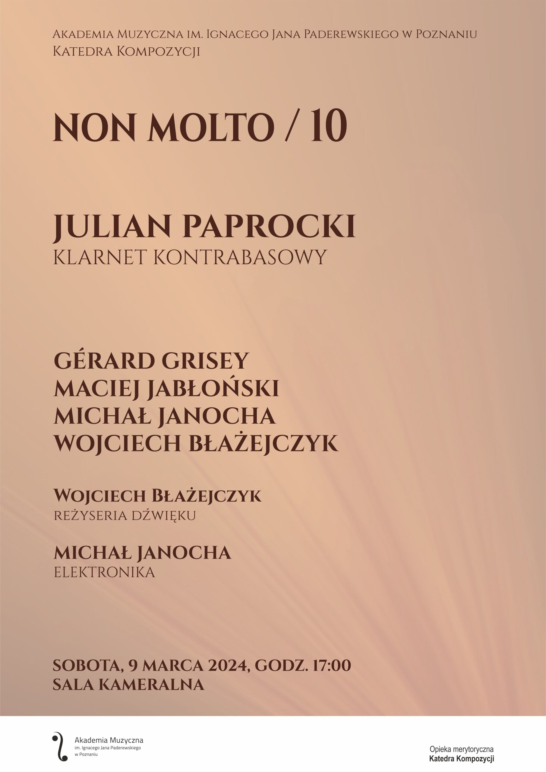 Afisz zawiera informacje na temat koncertu Non Molto 10 w dniu 9 marca 2024