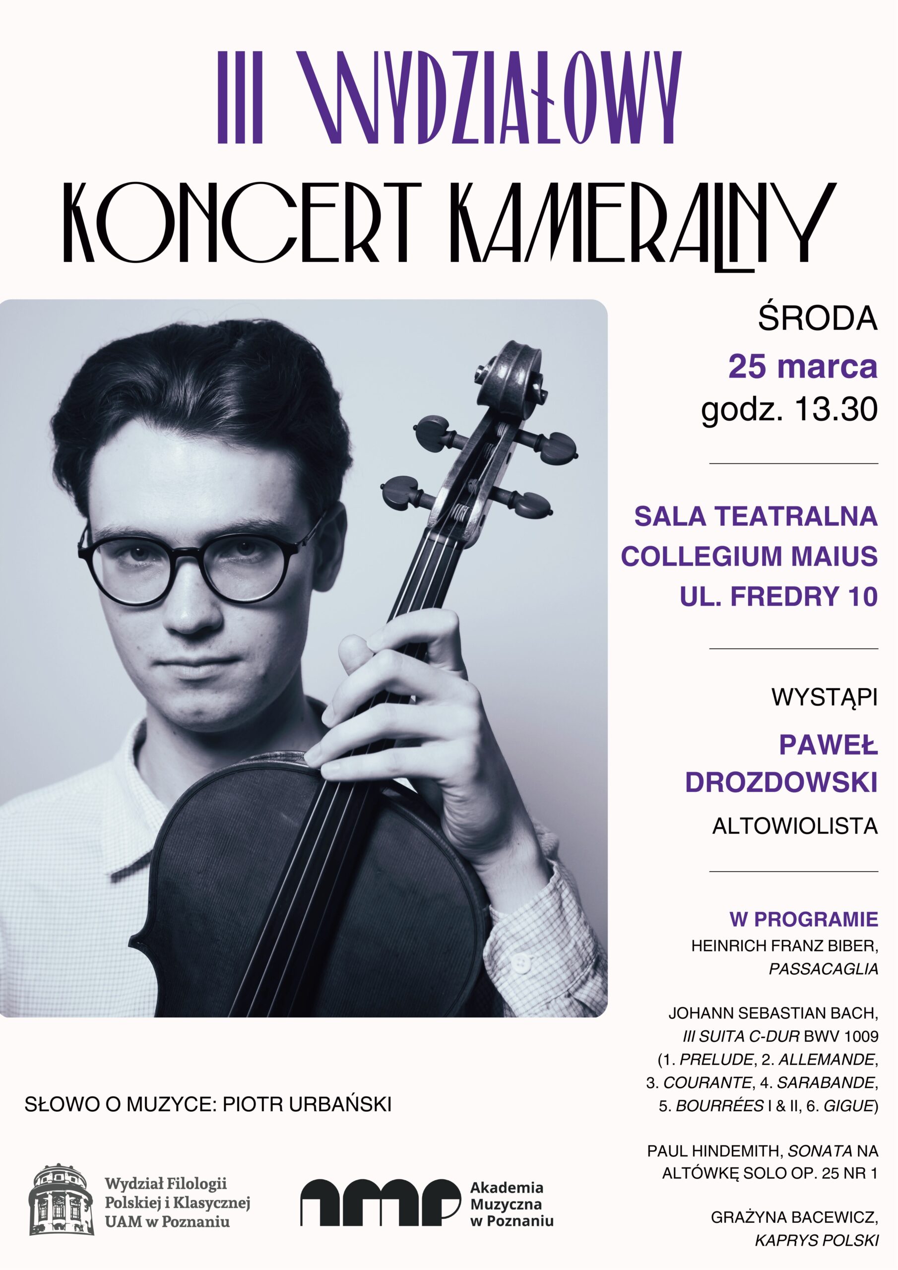 III Wydziałowy Koncert Kameralny na Wydziale Filologii Polskiej i Klasycznej, 25 marca 2026