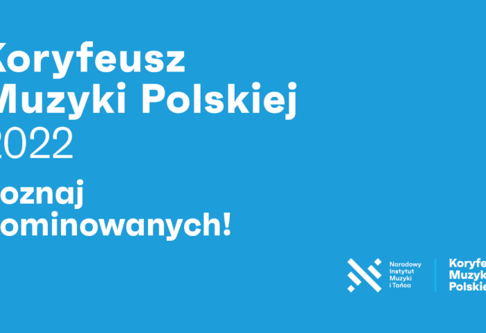 Niebieskie tło zawiera sam napis konkursu Koryfeusz Muzyki Polskiej