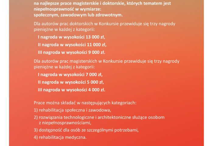 Pomarańczowy afisz zawiera informacje na temat Ogólnopolskiego Konkursu "Otwarte Drzwi"