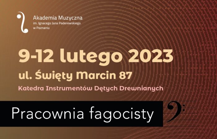 Brązowy plakat zawiera informacje na temat Pracowni Fagocisty 2023