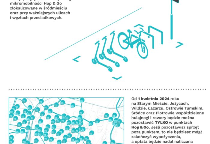 Infografika o akcji Hop and Go - nowych zasadach parkowania w Poznaniu przekazana studentom