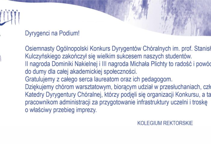 Zdjęcie ma na celu przekazanie przez władze uczelni podziękowania za organizację Konkursu Dyrygentów im. S. Kulczyńskiego