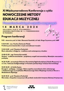 Kolorowy (barwy różu) afisz zawiera informacje na temat Konferencji Instytutu Edukacji Artystycznej w niu 14 marca 2024