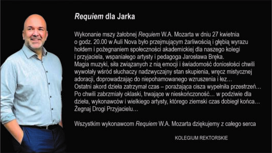 Baner zawiera podziękowania za realizację Requiem in memoriam Jarosława Bręka