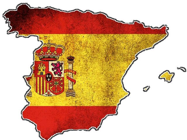 Flaga Hiszpanii w kształcie mapy kraju