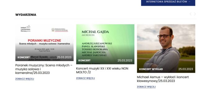Zdjęcie przedstawia zrzut ekranu podkreślający działania projektowe partnera projektu Kultura 3.0 - Akademii Muzycznej w Poznaniu